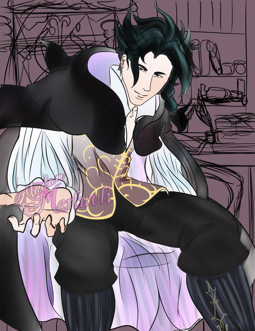 A wip fanart piece of Cyrus Albright from Octopath Traveler