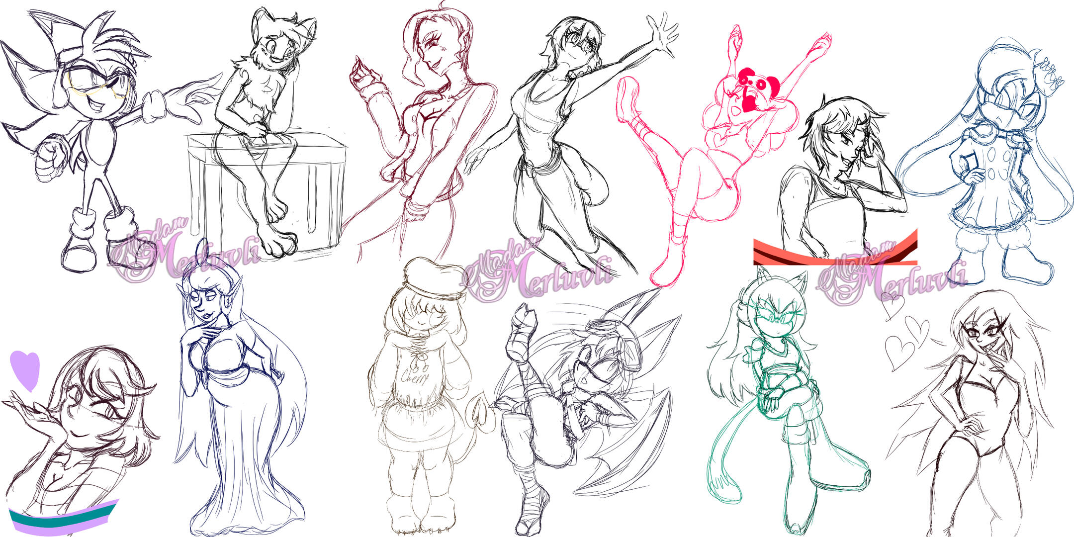 The result of an Oc sketch stream I hosted where I asked my followers to submit OC's for me to draw