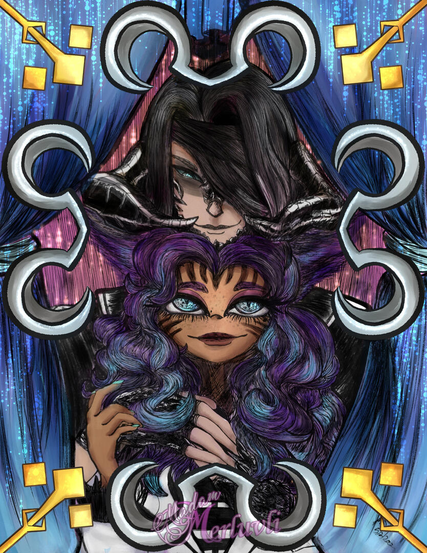 A traditionally lined (hence the traditional ink signature) and digitally colored piece featuring mine and another&#39;s ffxiv characters.