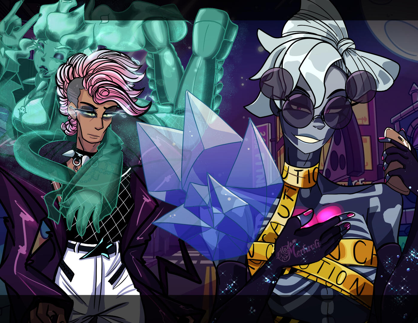 A piece featuring Milo Belladonna of Monster Camp and Mr. Undisclosed&#39;s OC&#39;s