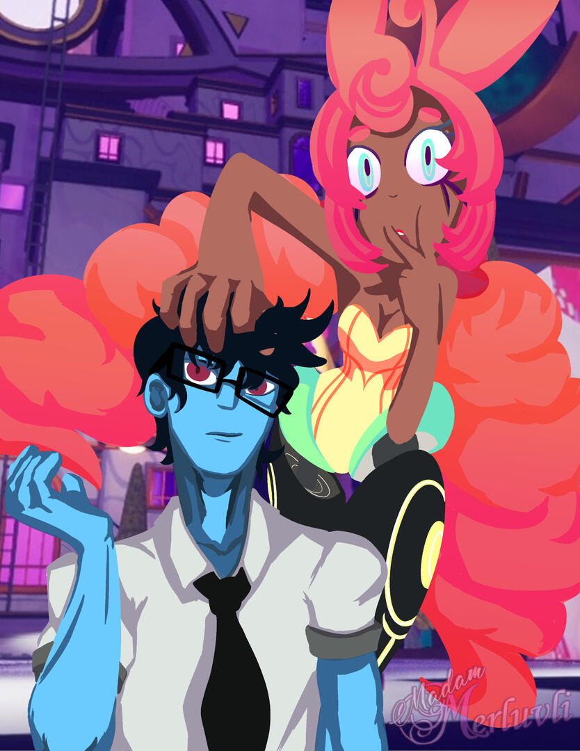 Still image of an animated talk sprite scene.